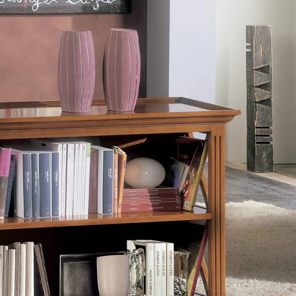 Niski regał o drewnianej konstrukcji i otwartych przegródkach Made in Italy - Fauno Viadurini