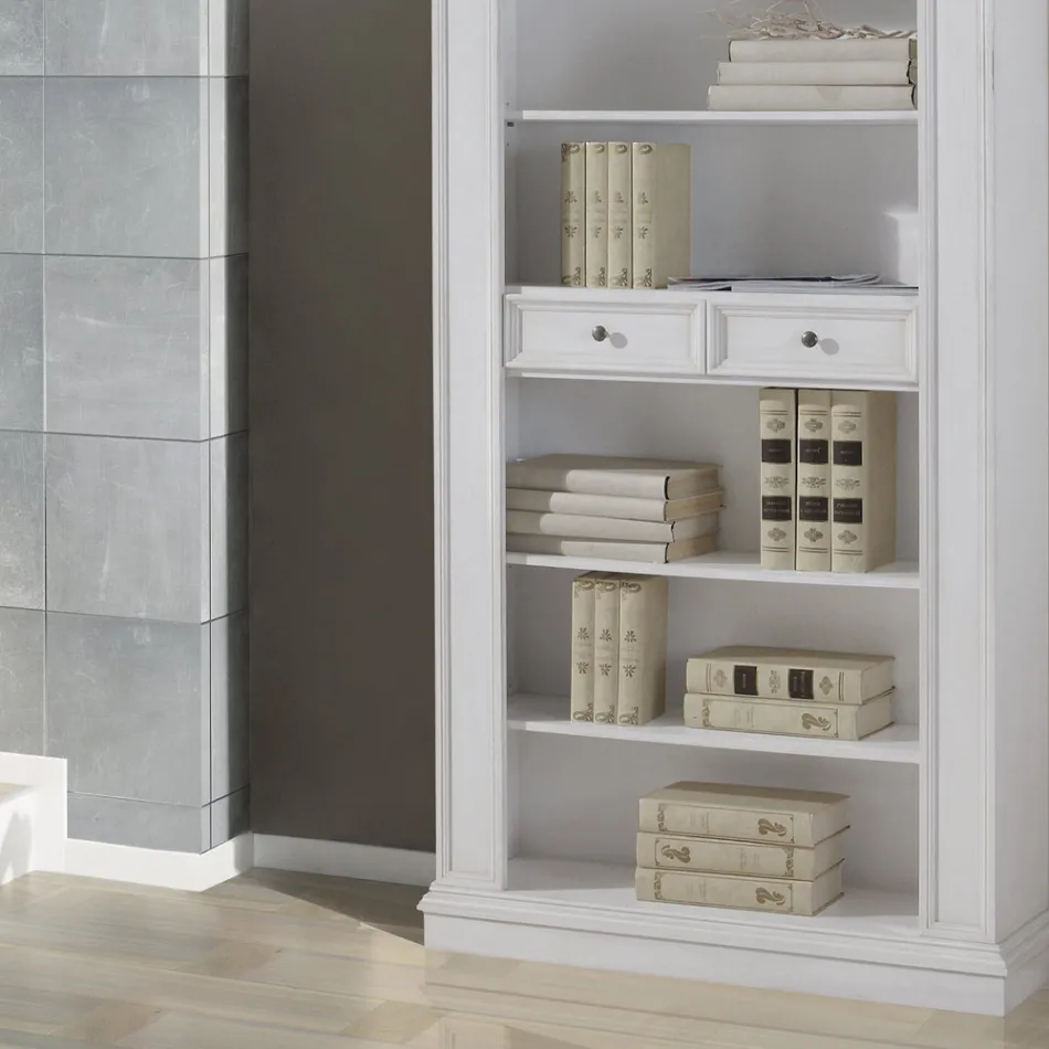 Regał z 6 otwartymi przegródkami i 2 szufladami Made in Italy - Flora Viadurini