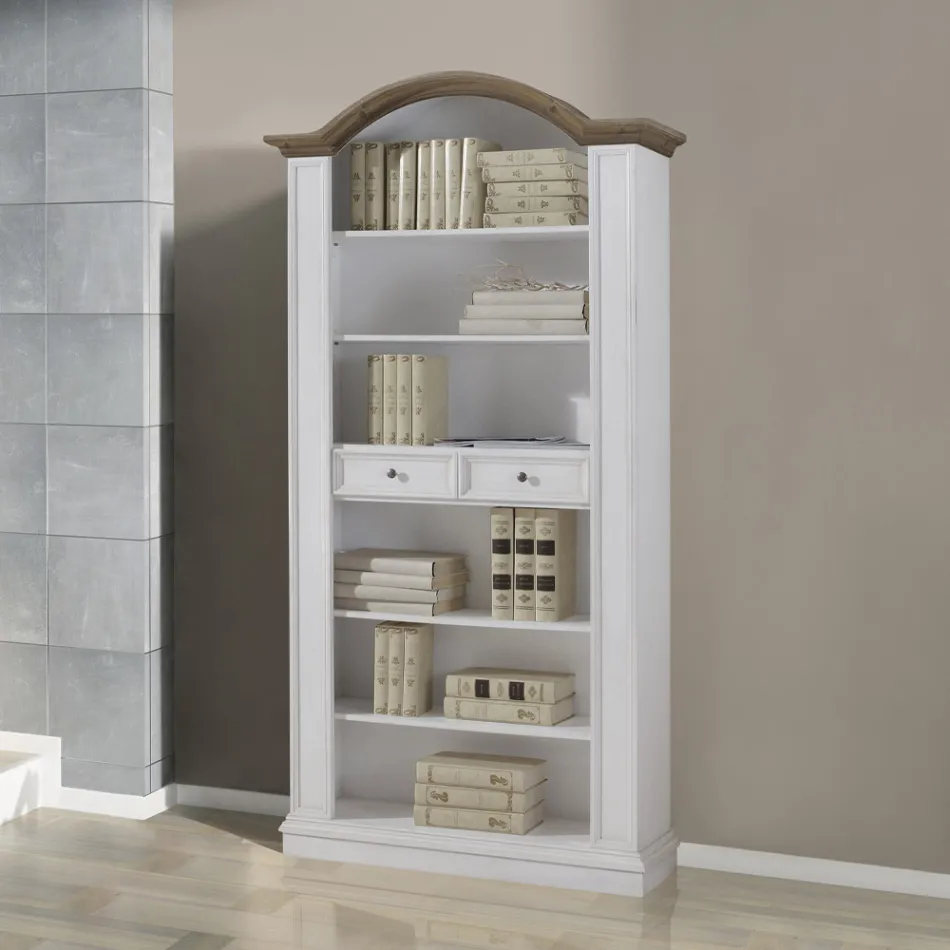 Regał z 6 otwartymi przegródkami i 2 szufladami Made in Italy - Flora Viadurini