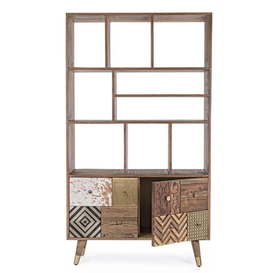 Regał do salonu z drewna mango i drzwi z recyklingu Homemotion - Auriel Viadurini