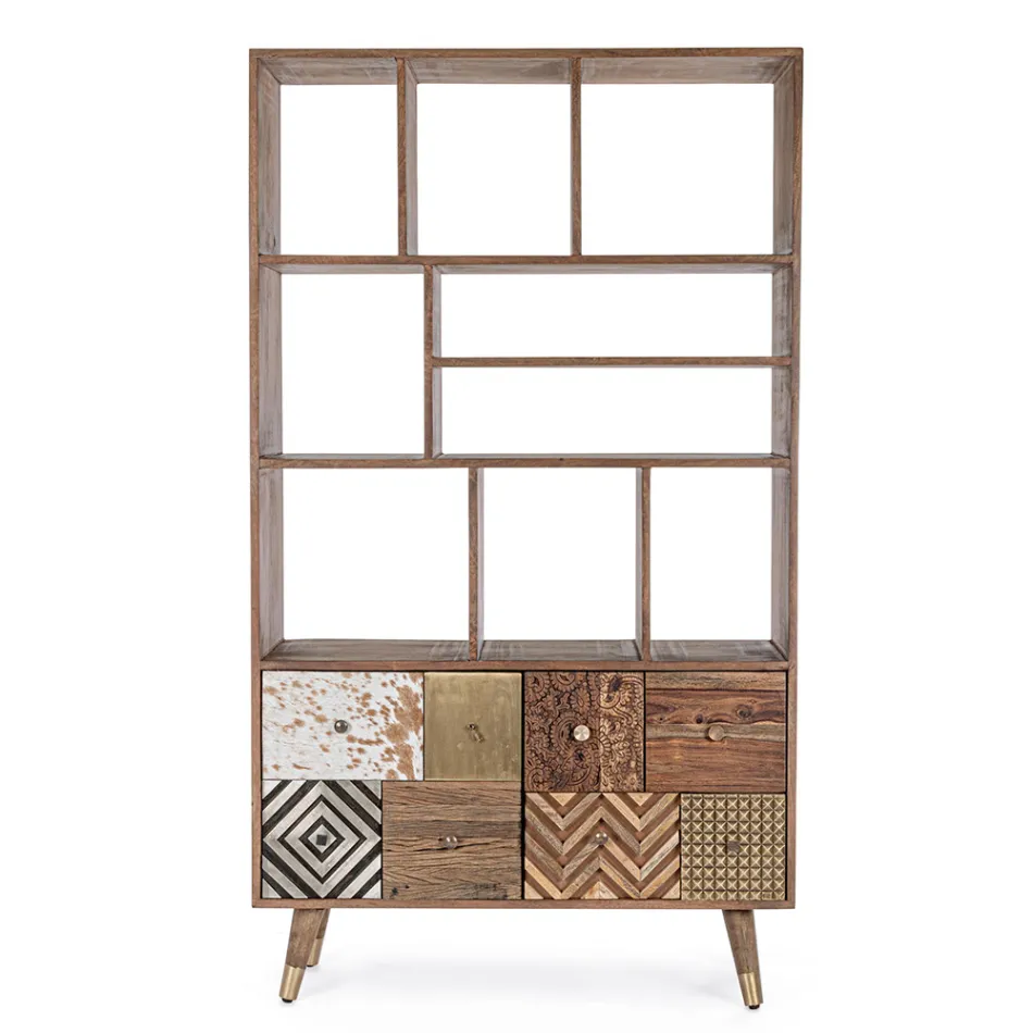 Regał do salonu z drewna mango i drzwi z recyklingu Homemotion - Auriel Viadurini