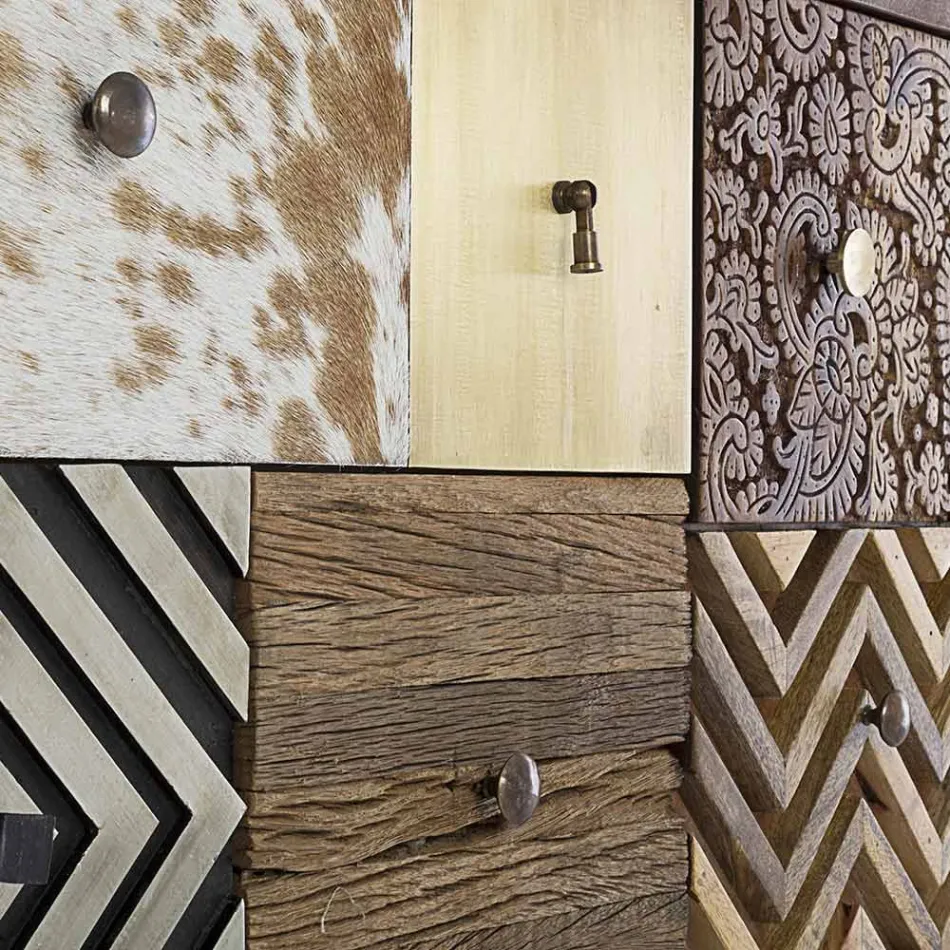 Regał do salonu z drewna mango i drzwi z recyklingu Homemotion - Auriel Viadurini