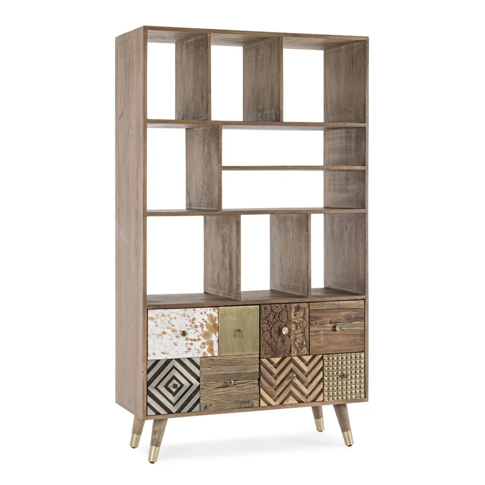 Regał do salonu z drewna mango i drzwi z recyklingu Homemotion - Auriel Viadurini