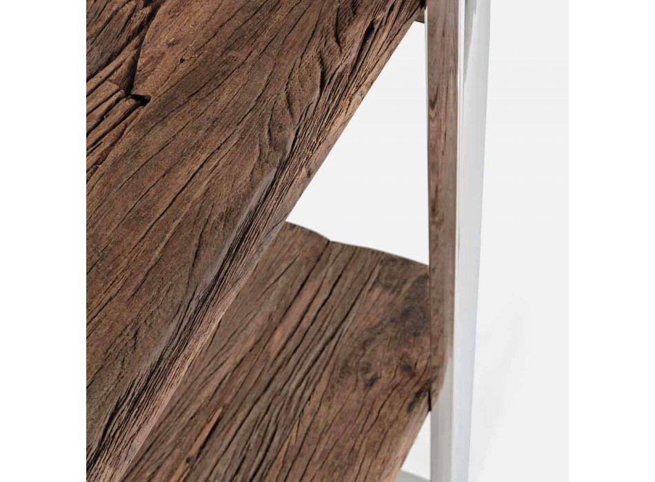 Nowoczesny regał podłogowy Homemotion ze stali chromowanej i drewna - Lisotta Viadurini