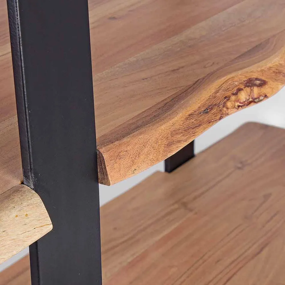 Nowoczesny regał podłogowy ze stali Homemotion z drewnianymi półkami - Lanza Viadurini