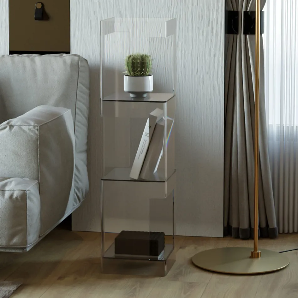 Regał wolnostojący z przezroczystego lub wędzonego kryształu akrylowego - Icaria Viadurini