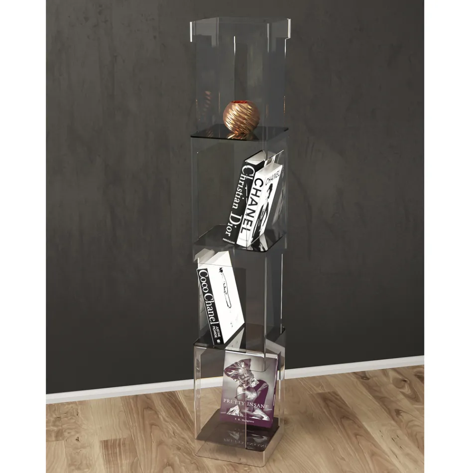 Regał wolnostojący z przezroczystego lub wędzonego kryształu akrylowego - Icaria Viadurini