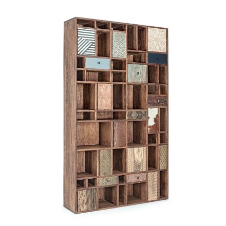 Regał z drewna mango i szuflady z recyklingu z dekoracjami Homemotion - Auriel Viadurini