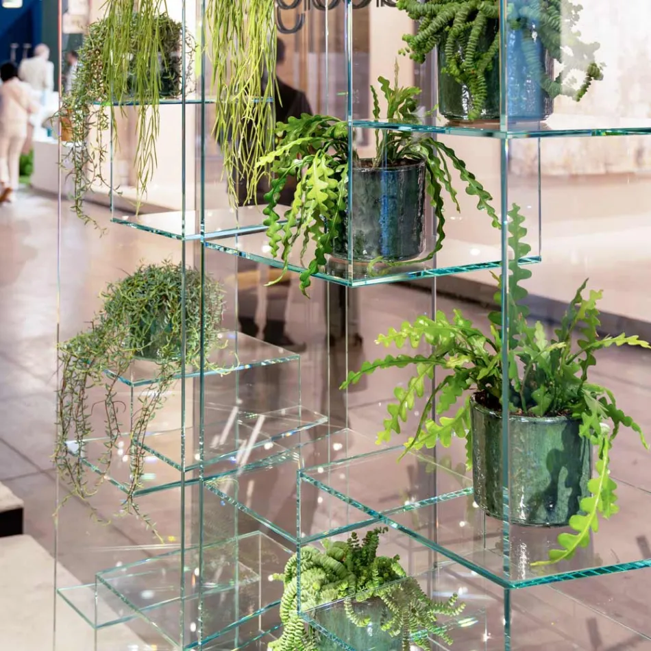 Regał do salonu z bardzo przezroczystego szkła z szufladami lub bez Made in Italy - Linzy Viadurini