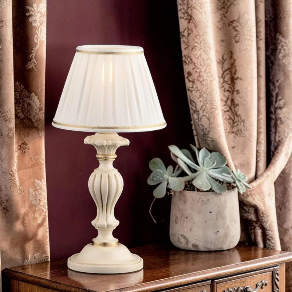 Drewniana lampa z abażurem Made in Italy - Mediolan Viadurini