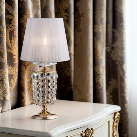 Lampa stołowa z pozłacanego żelaza z abażurem, wyprodukowana we Włoszech - Austria Viadurini