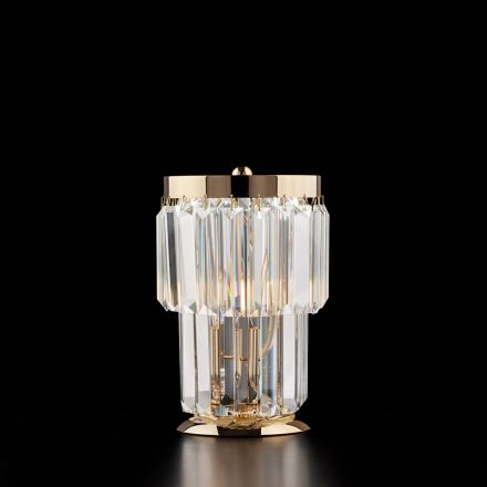 Żelazna i pozłacana lampa stołowa z kryształkami, wyprodukowana we Włoszech do wystroju wnętrz - Wiedeń Viadurini