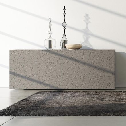 Kredens 4 drzwi z Mdf lakierowanego błotem z płaskorzeźbą Made in Italy - Lolla Viadurini