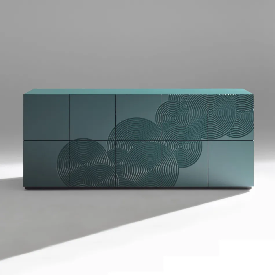 Komoda 5-drzwiowa z lakierowanej płyty MDF z ręcznie grawerowaną i wykończoną dekoracją – Krab Viadurini