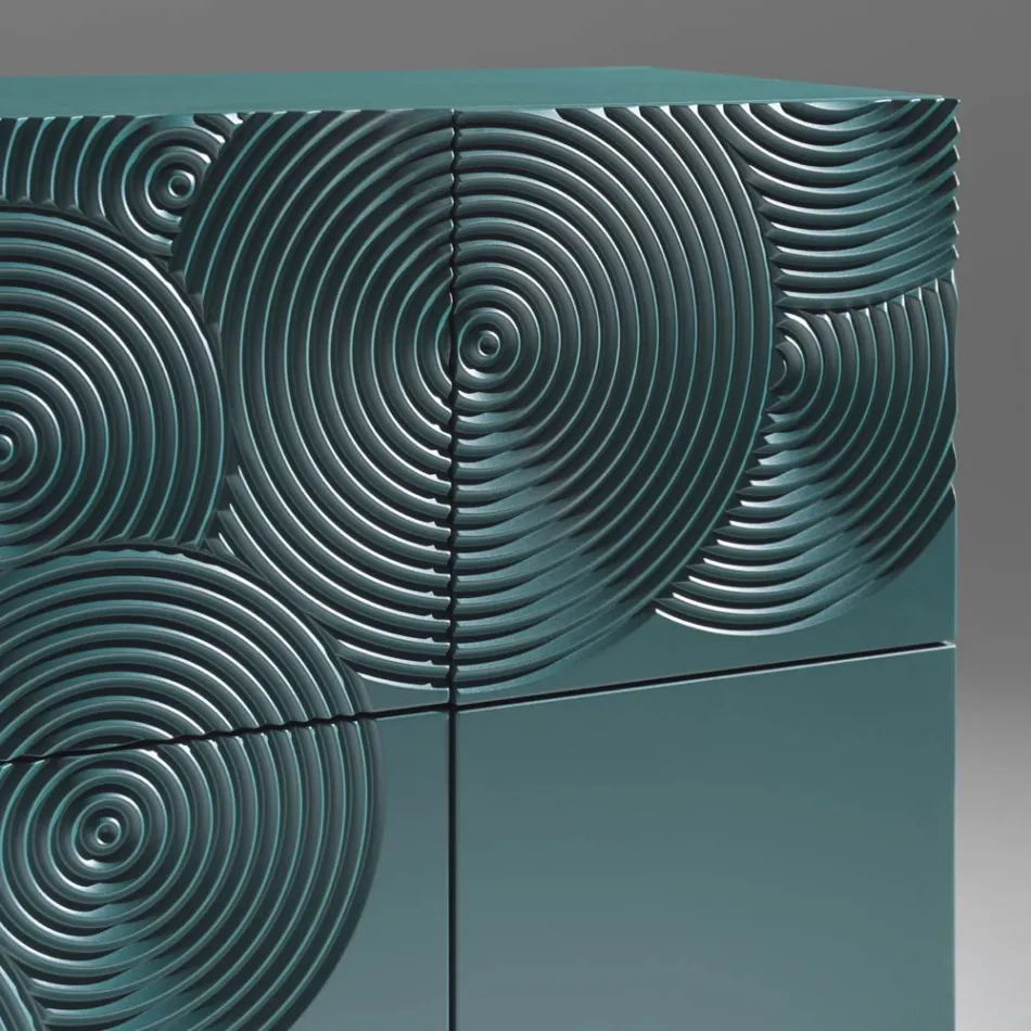 Komoda 5-drzwiowa z lakierowanej płyty MDF z ręcznie grawerowaną i wykończoną dekoracją – Krab Viadurini