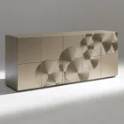 Komoda 5-drzwiowa z lakierowanej płyty MDF z ręcznie grawerowaną i wykończoną dekoracją - Krab Viadurini