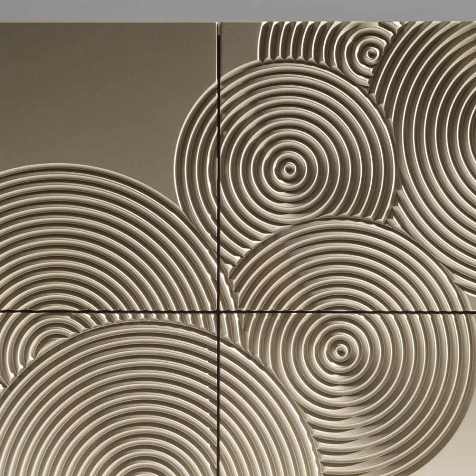 Komoda 5-drzwiowa z lakierowanej płyty MDF z ręcznie grawerowaną i wykończoną dekoracją – Krab Viadurini