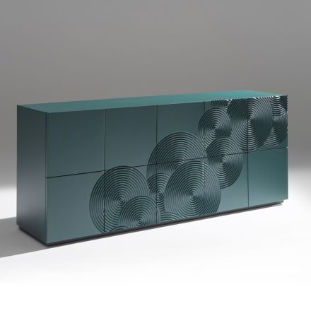 Komoda 5-drzwiowa z lakierowanej płyty MDF z ręcznie grawerowaną i wykończoną dekoracją – Krab Viadurini