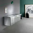 Kredens wiszący z matowego białego drewna i lustrzanych okularów - Senese Viadurini