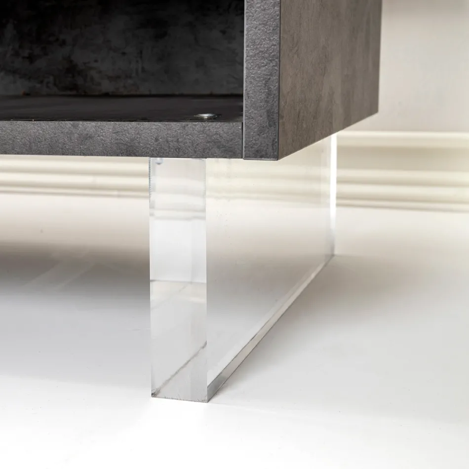 Kredens z 2 drzwiami i 2 bocznymi otwartymi przegródkami z melaminy Made in Italy - Mysz Viadurini