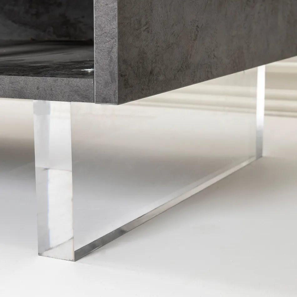 Kredens z 2 drzwiami i 2 bocznymi otwartymi przegródkami z melaminy Made in Italy - Mysz Viadurini