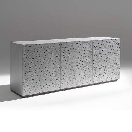 Komoda z 3 drzwiami i 3 półkami wewnętrznymi, dekoracja z odlewanego aluminium - Skorpion Viadurini