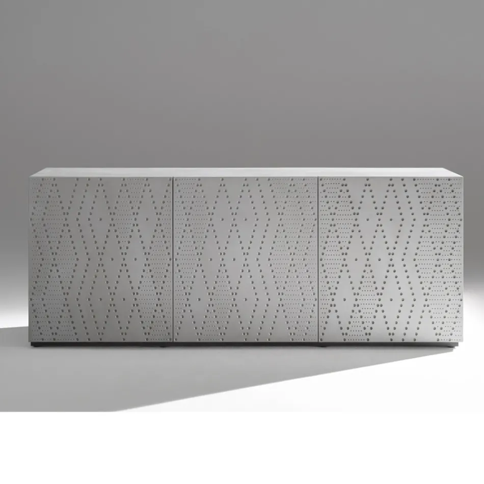 Komoda z 3 drzwiami i 3 półkami wewnętrznymi, dekoracja z odlewanego aluminium - Skorpion Viadurini