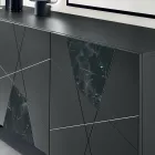 Komoda z 3 drzwiami z lakierowanej płyty MDF z pantografem i wstawkami ze szkła imitującego marmur - Danila Viadurini