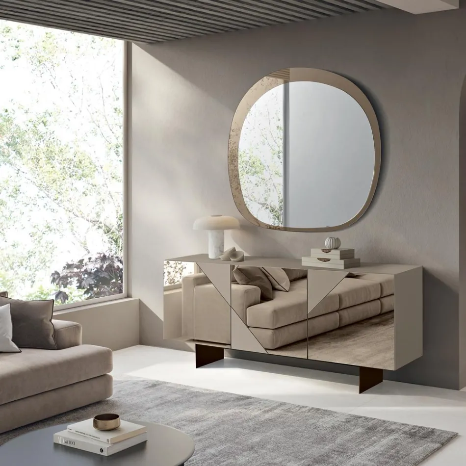 Komoda z 3 lakierowanymi drzwiami z płyty MDF pokrytymi szkłem lustrzanym - Diletta Viadurini