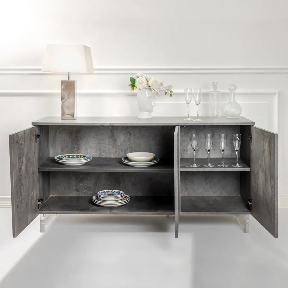 Kredens z 3 drzwiami z melaminy i nóżkami z pleksiglasu Made in Italy - Myszka Miki Viadurini