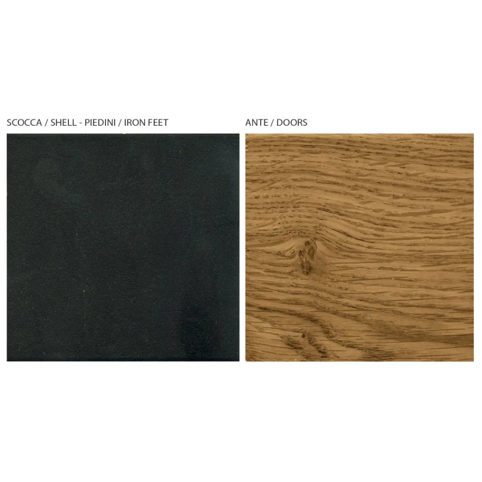 Kredens do salonu z 2 drzwiami w kolorze dębu country wiązanego i antracytowym szkle – Ove Viadurini