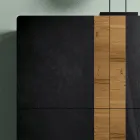 Kredens do salonu z 4 drzwiami z wykończeniem z dębu wiejskiego i antracytowym szkłem – Ove Viadurini