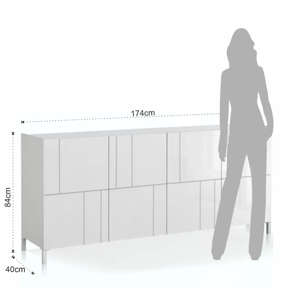 Kredens do salonu z 4 drzwiami z sitodrukiem Wyprodukowano we Włoszech - Aringa Viadurini