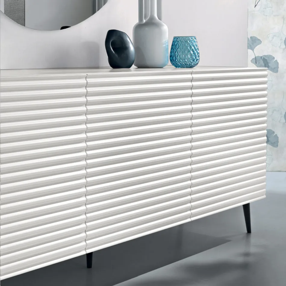 Komoda do salonu z 3 drzwiami z płyty MDF pokrytej lakierowanym PCV Wyprodukowano we Włoszech - Desideria Viadurini