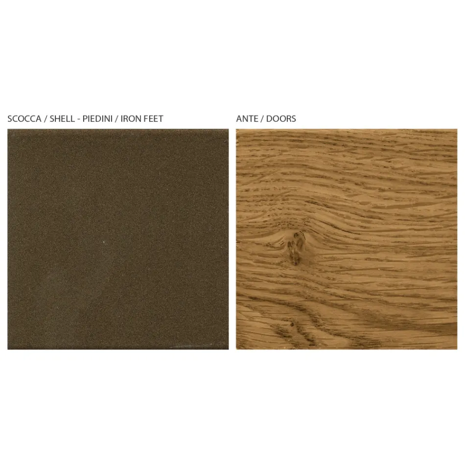 Kredens do salonu z 4 drzwiami z wykończeniem z dębu wiejskiego – równe Viadurini