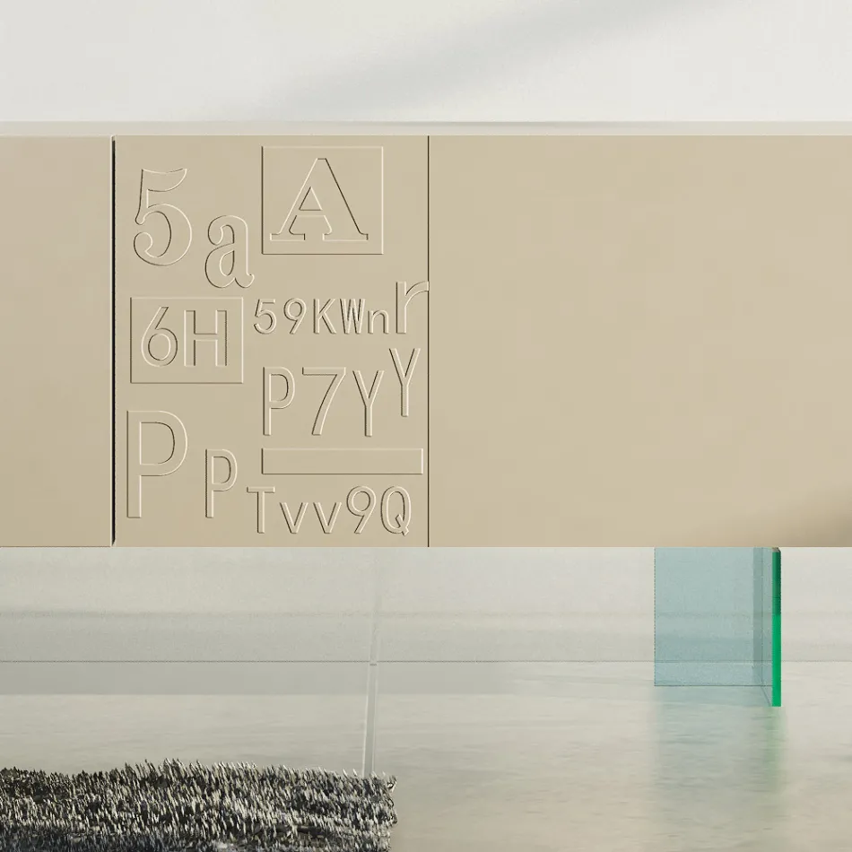 Kredens do salonu z matowego lakierowanego Mdf i szkła Made in Italy - Ninetta Viadurini