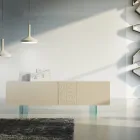 Kredens do salonu z matowego lakierowanego Mdf i szkła Made in Italy - Ninetta Viadurini