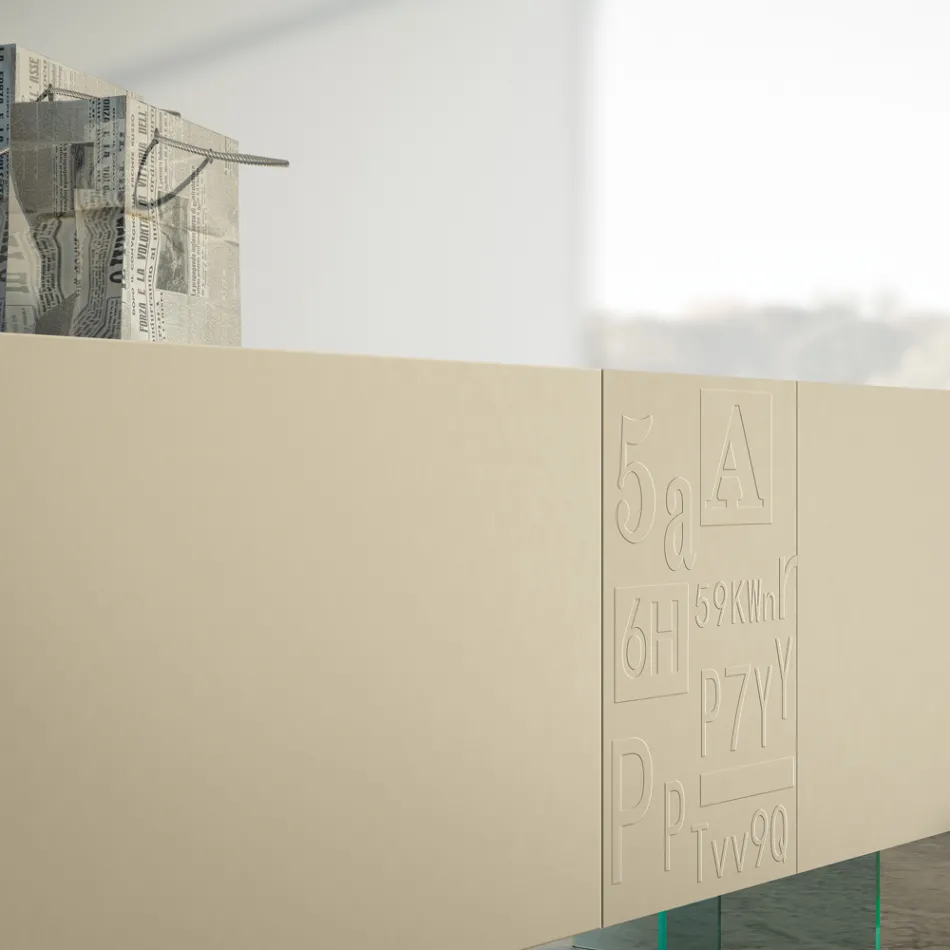 Kredens do salonu z matowego lakierowanego Mdf i szkła Made in Italy - Ninetta Viadurini