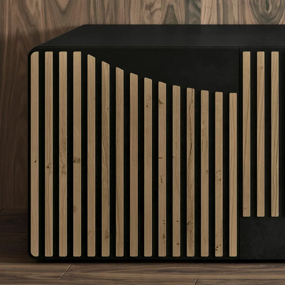 Kredens do salonu z 3 drzwiami z wykończeniem w kolorze nordyckiego dębu wiązanego - Linda Viadurini