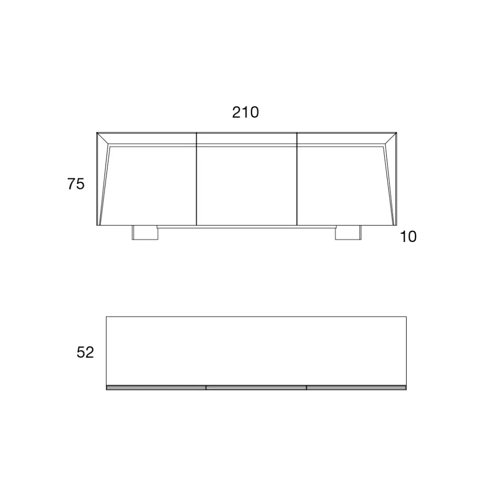 Drewniany Kredens 3-Drzwiowy z Pochyloną Krawędzią i Ceramicznym Blatem - Mondolfo Viadurini