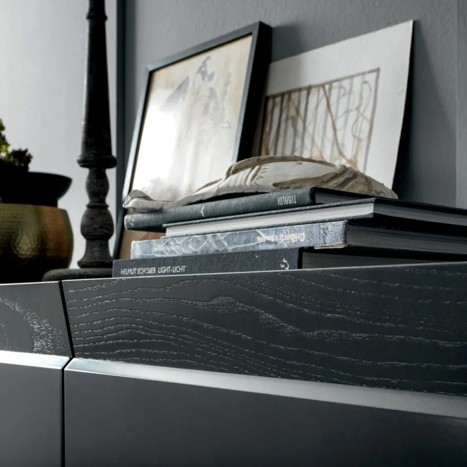 Drewniany Kredens 3-Drzwiowy z Pochyloną Krawędzią i Ceramicznym Blatem - Mondolfo Viadurini