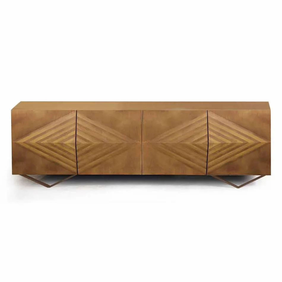 Drewniany kredens z 2 lub 4 drzwiami z kryształowymi półkami Made in Italy - Gardena Viadurini