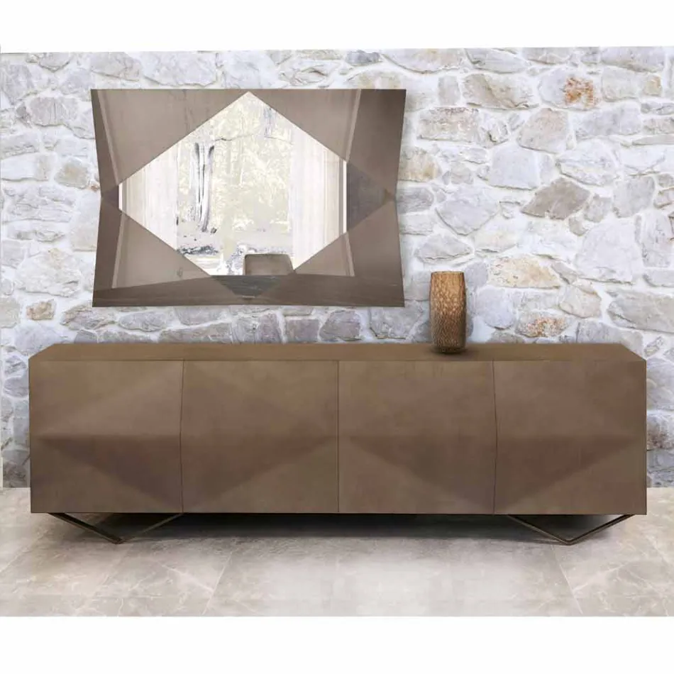 Drewniany kredens z 2 lub 4 drzwiami z kryształowymi półkami Made in Italy - Gardena Viadurini