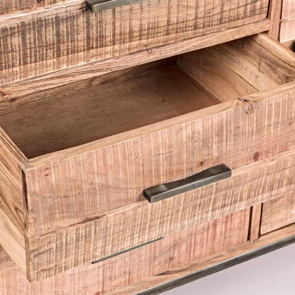 Kredens z drewna akacjowego i stali 2 drzwi i 3 szuflady Homemotion - Aimune Viadurini