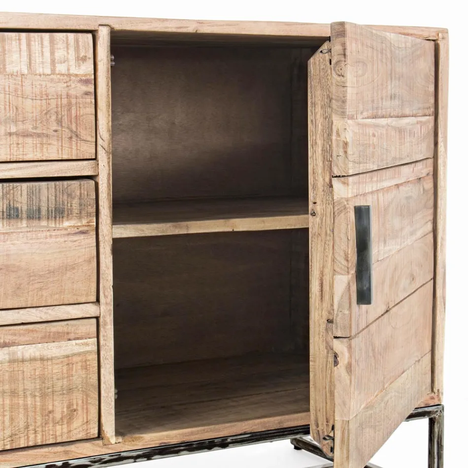 Kredens z drewna akacjowego i stali 2 drzwi i 3 szuflady Homemotion - Aimune Viadurini