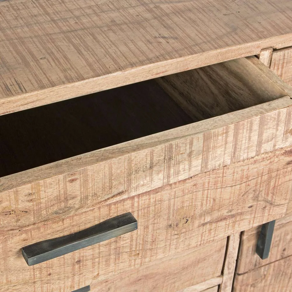 Kredens z drewna akacjowego i stali 2 drzwi i 3 szuflady Homemotion - Aimune Viadurini