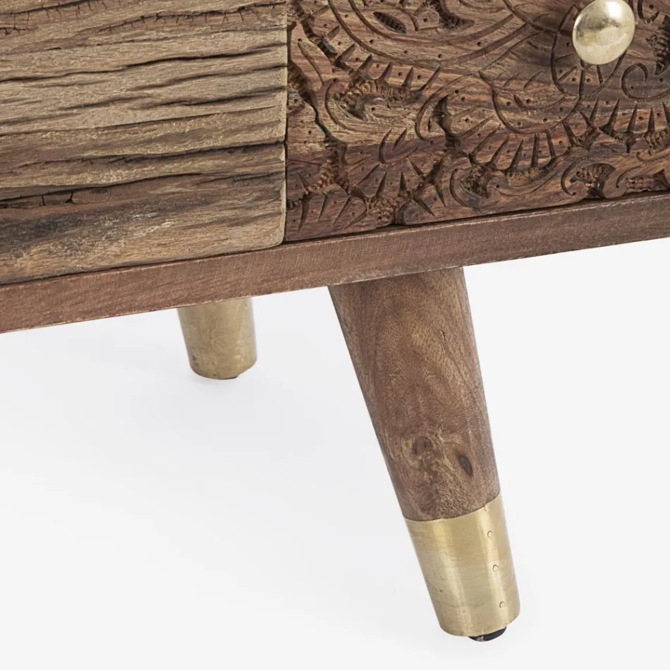 Kredens z Drewna Mango 2 Drzwi 4 Szuflady Styl Etniczny Homemotion - Auriel Viadurini