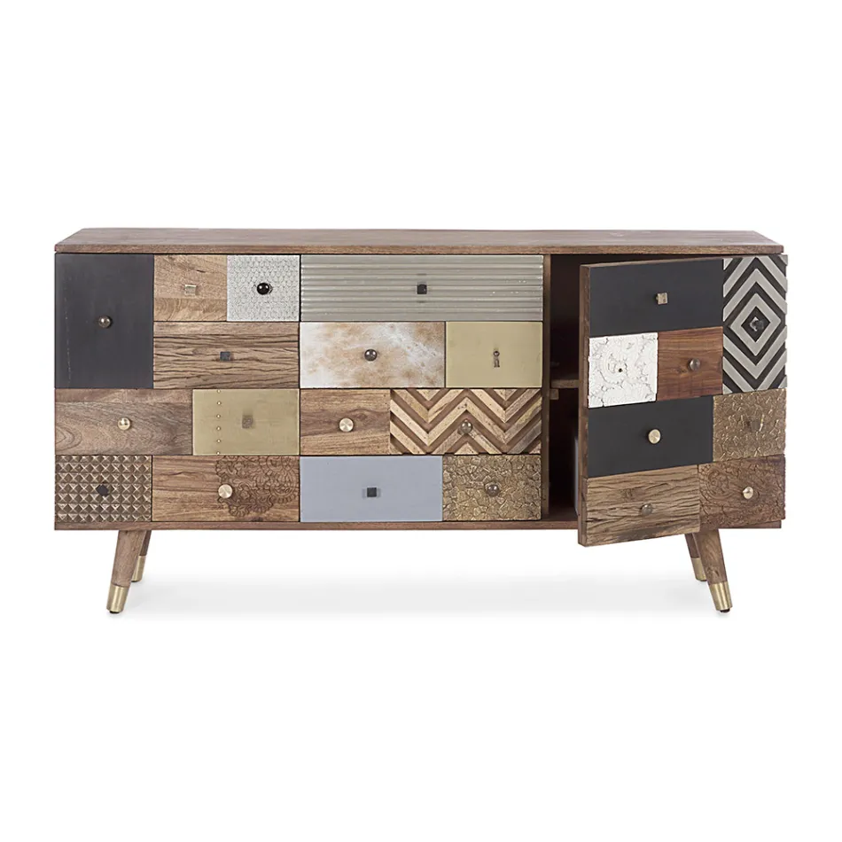 Kredens z Drewna Mango 2 Drzwi 4 Szuflady Styl Etniczny Homemotion - Auriel Viadurini