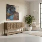 Komoda z drewna sosnowego z wykończeniem w stylu antycznym i 6 drzwiami - Airasca Viadurini