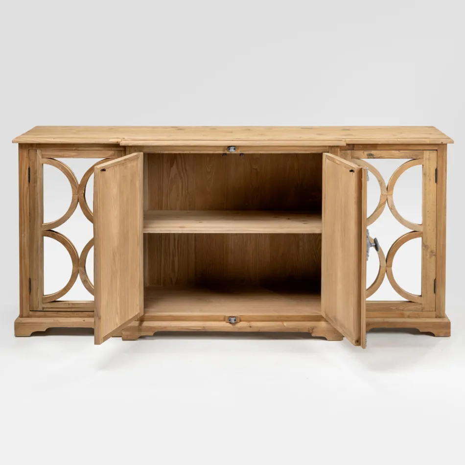 Komoda z postarzanej naturalnej sosny z lustrzanymi drzwiami - Agnone Viadurini